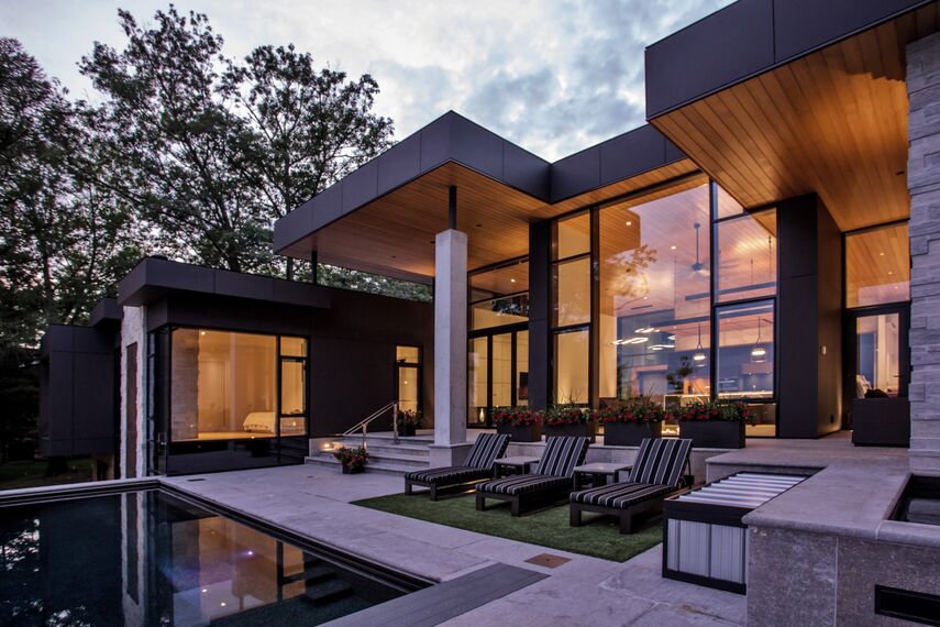 ConceptWall 50 Murs rideaux, ConceptFolding 77 Coulissants, ConceptSystem 77 Fenêtres et ConceptSystem 77 Portes - Maison South Water Flats situé à Kempenfelt Bay, Canada