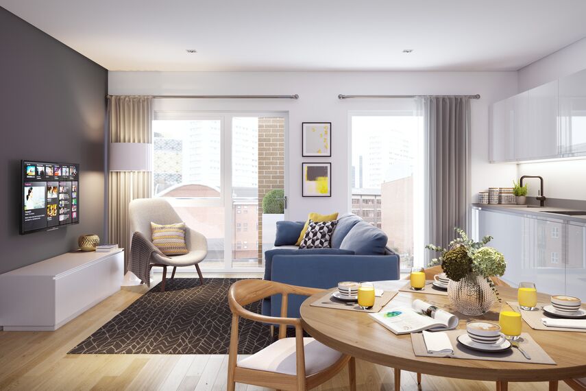 SlimLine 68 Fenêtres, ConceptWall 50 Murs rideaux, ConceptFolding 68 Coulissants et ConceptPatio 130 Coulissants - Immeuble résidentiel Regency Place situé à Birmingham, Royaume-Uni