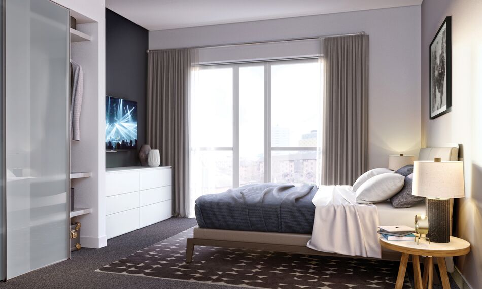 SlimLine 68 Fenêtres, ConceptWall 50 Murs rideaux, ConceptFolding 68 Coulissants et ConceptPatio 130 Coulissants - Immeuble résidentiel Regency Place situé à Birmingham, Royaume-Uni