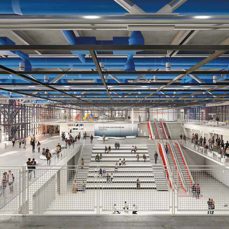 Vue d’artiste du Forum et de l’Agora, Centre Pompidou © Moreau Kusunoki en association avec Frida Escobedo Studio