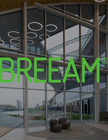 BREEAM logo in front of modern distribution centre.