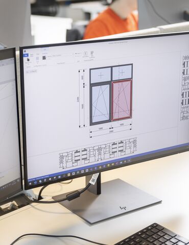 BIM window model on computer screen in office